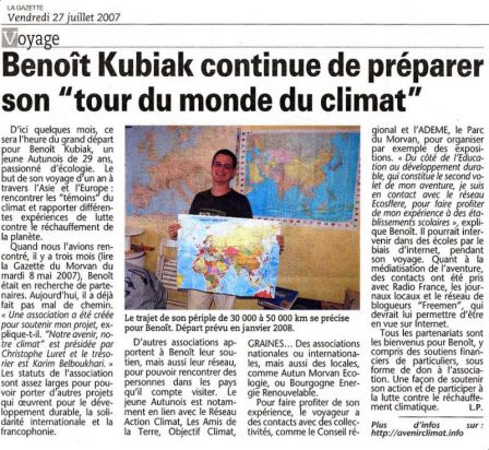 Article de la Gazette du Morvan Juillet 2007